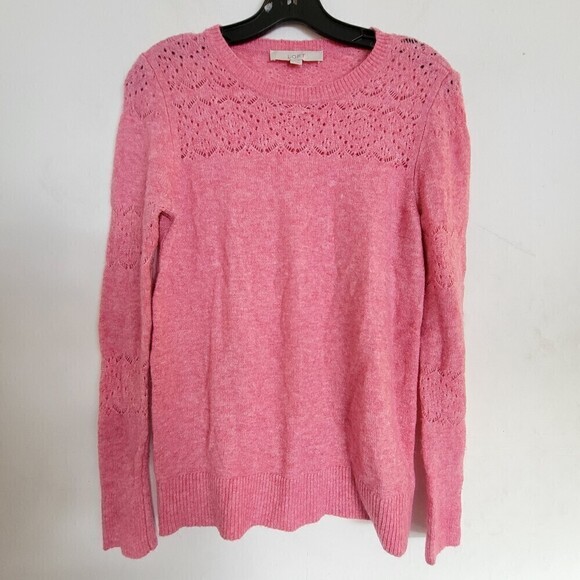 Loft Heather Pink Round Crew Neck Soft Long Sleeve Pullover Sweater Size Small - Picture 1 of 10